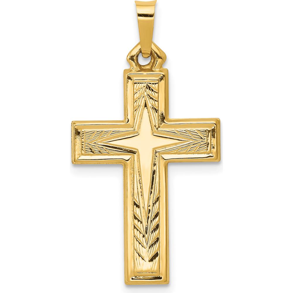 14K Yellow Gold Brushed and Polished Latin Cross Pendant - 31mm Length by Oro Pregiato