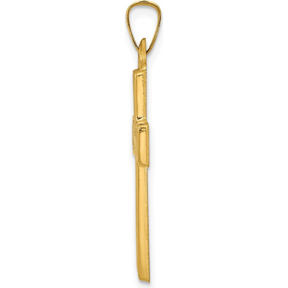 14K Yellow Gold Brushed and Polished Latin Cross Pendant - 31mm Length by Oro Pregiato