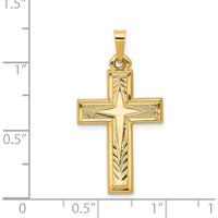 14K Yellow Gold Brushed and Polished Latin Cross Pendant - 31mm Length by Oro Pregiato