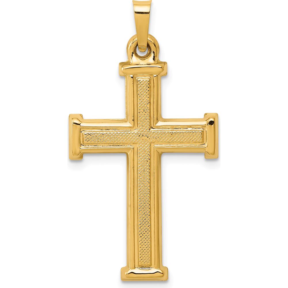 14K Yellow Gold Brushed and Polished Latin Cross Pendant - 35.5mm Length by Oro Pregiato