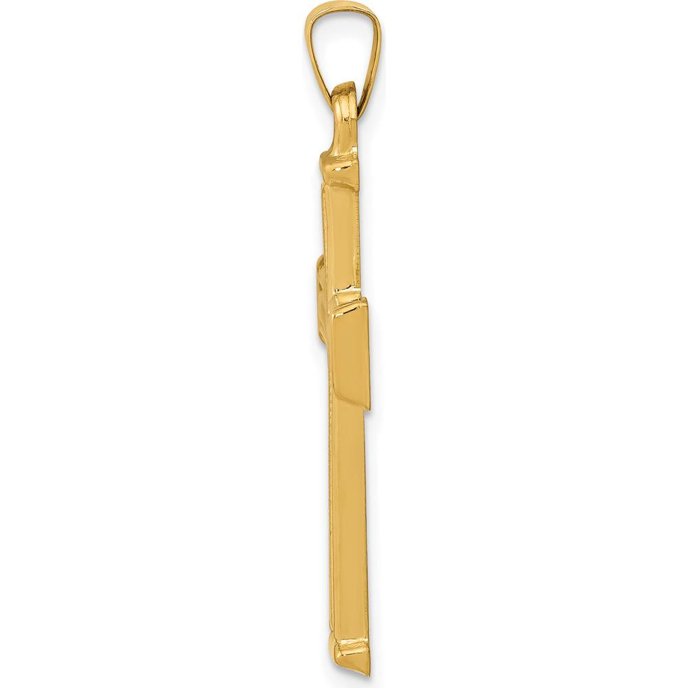 14K Yellow Gold Brushed and Polished Latin Cross Pendant - 35.5mm Length by Oro Pregiato