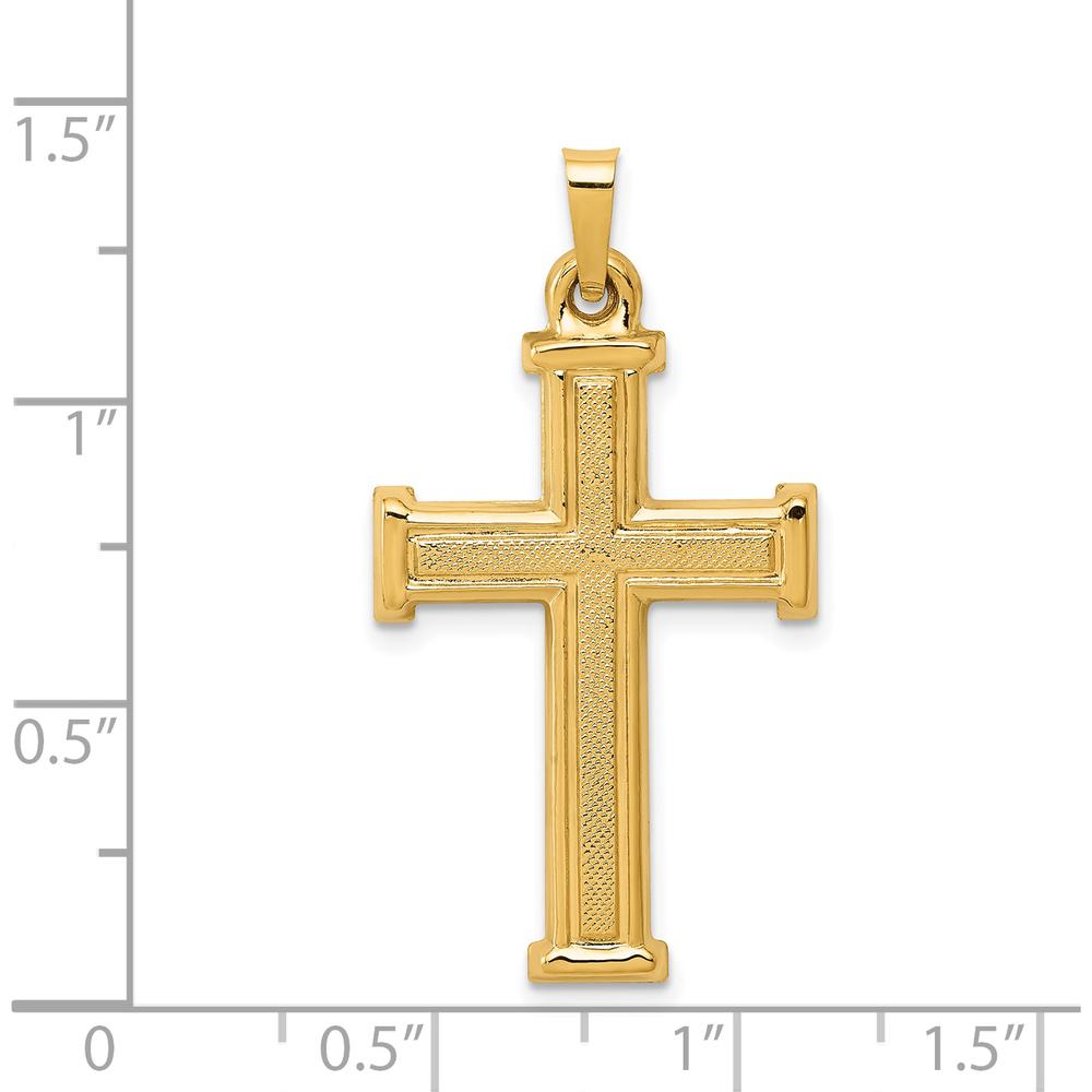 14K Yellow Gold Brushed and Polished Latin Cross Pendant - 35.5mm Length by Oro Pregiato
