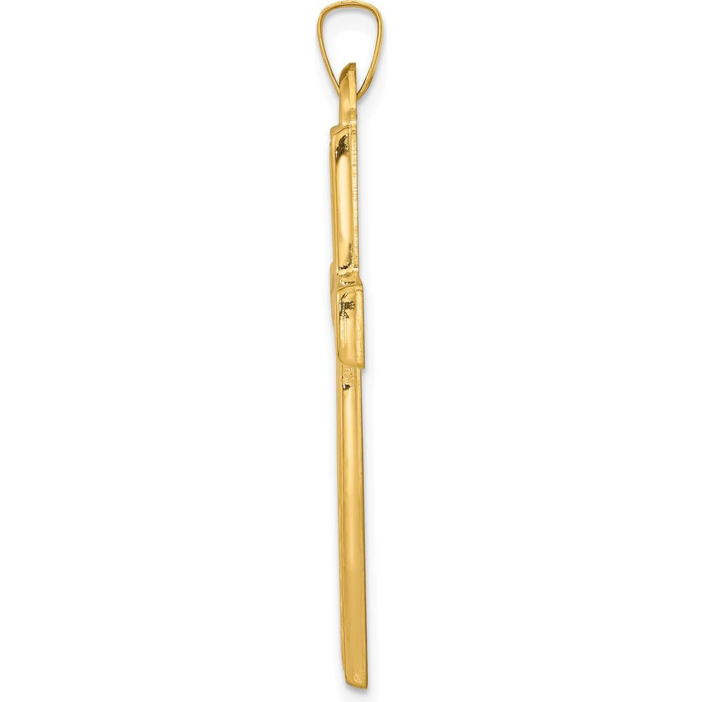 14K Yellow Gold Brushed and Polished Latin Cross Pendant - 39.3mm Length by Oro Pregiato