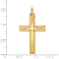14K Yellow Gold Brushed and Polished Latin Cross Pendant - 39.3mm Length by Oro Pregiato