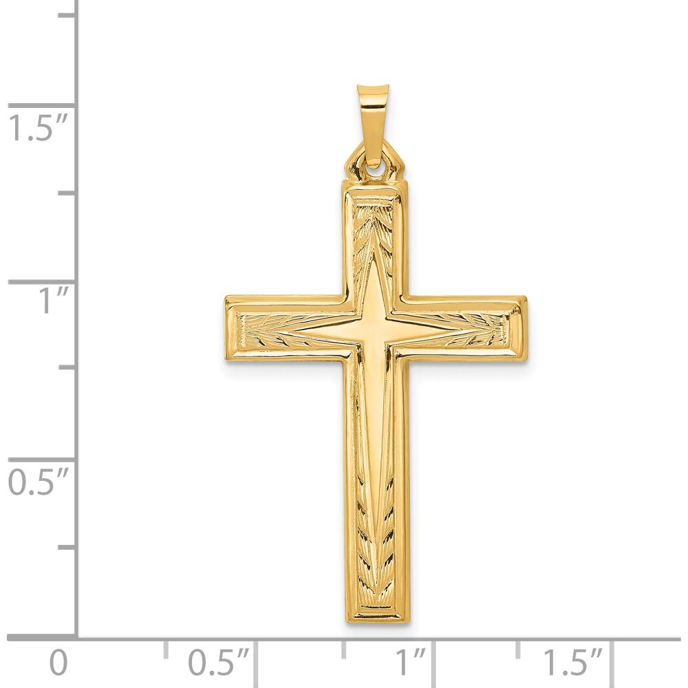 14K Yellow Gold Brushed and Polished Latin Cross Pendant - 39.3mm Length by Oro Pregiato