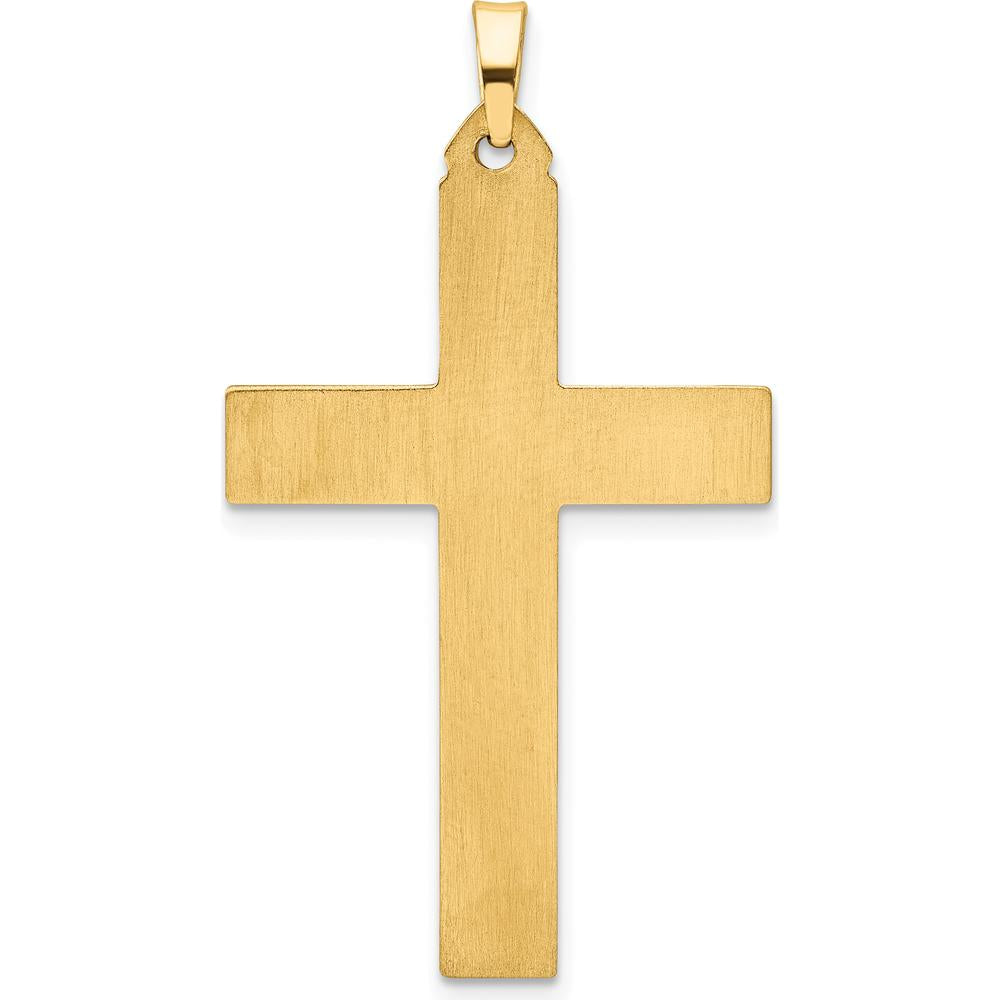 14K Yellow Gold Brushed and Polished Latin Cross Pendant - 39.3mm Length by Oro Pregiato