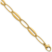 14K Yellow Gold Brushed and Polished Long Oval Link Bracelet - 7.25mm Width by 0