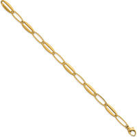 14K Yellow Gold Brushed and Polished Long Oval Link Bracelet - 7.25mm Width by 0