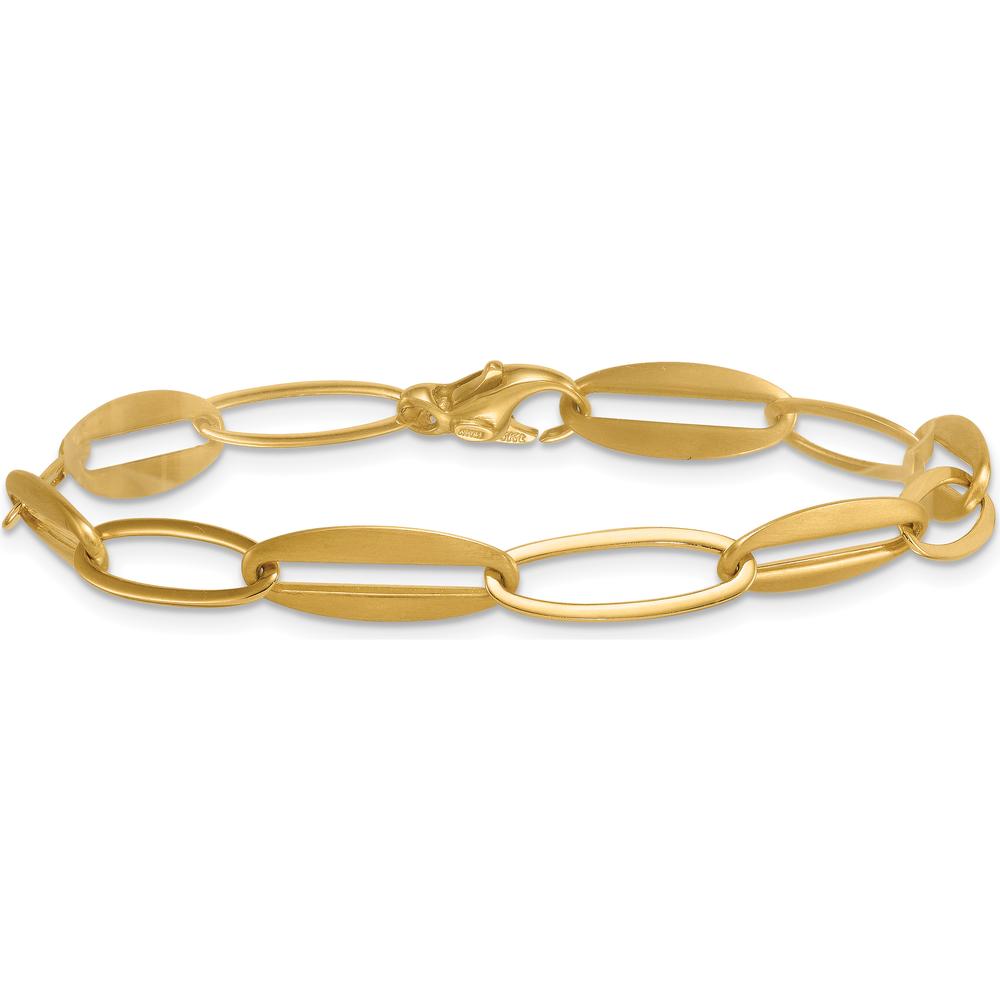 14K Yellow Gold Brushed and Polished Long Oval Link Bracelet - 7.25mm Width by 0
