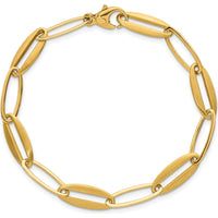 14K Yellow Gold Brushed and Polished Long Oval Link Bracelet - 7.25mm Width by 0