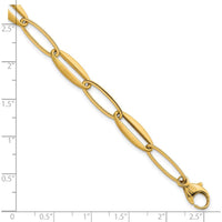 14K Yellow Gold Brushed and Polished Long Oval Link Bracelet - 7.25mm Width by 0
