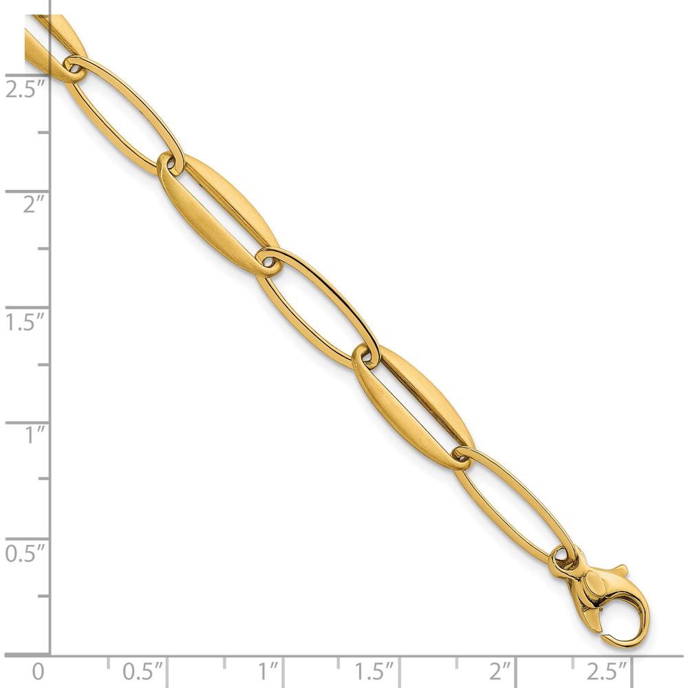 14K Yellow Gold Brushed and Polished Long Oval Link Bracelet - 7.25mm Width by 0