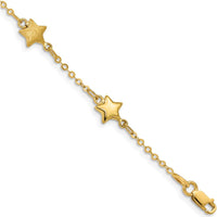 14K Yellow Gold Brushed and Polished Puffed Stars 5-Station Bracelet - 7" Length by Oro Pregiato