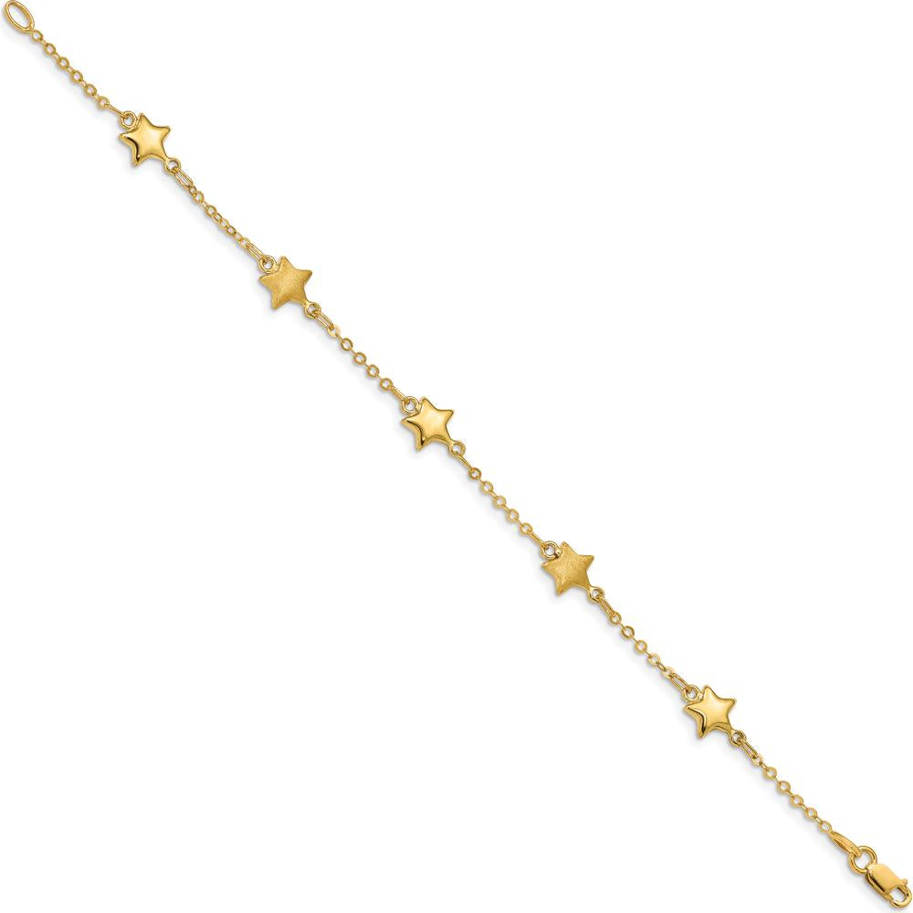 14K Yellow Gold Brushed and Polished Puffed Stars 5-Station Bracelet - 7" Length by Oro Pregiato