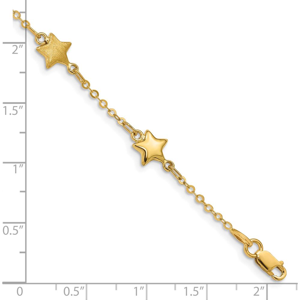 14K Yellow Gold Brushed and Polished Puffed Stars 5-Station Bracelet - 7" Length by Oro Pregiato