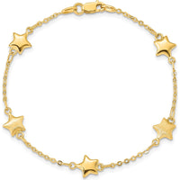 14K Yellow Gold Brushed and Polished Puffed Stars 5-Station Bracelet - 7" Length by Oro Pregiato