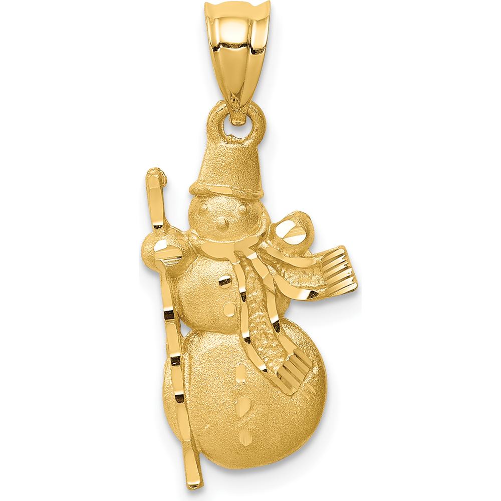 14K Yellow Gold Brushed and Polished Snowman Pendant with Diamond-Cut Detail by Oro Pregiato