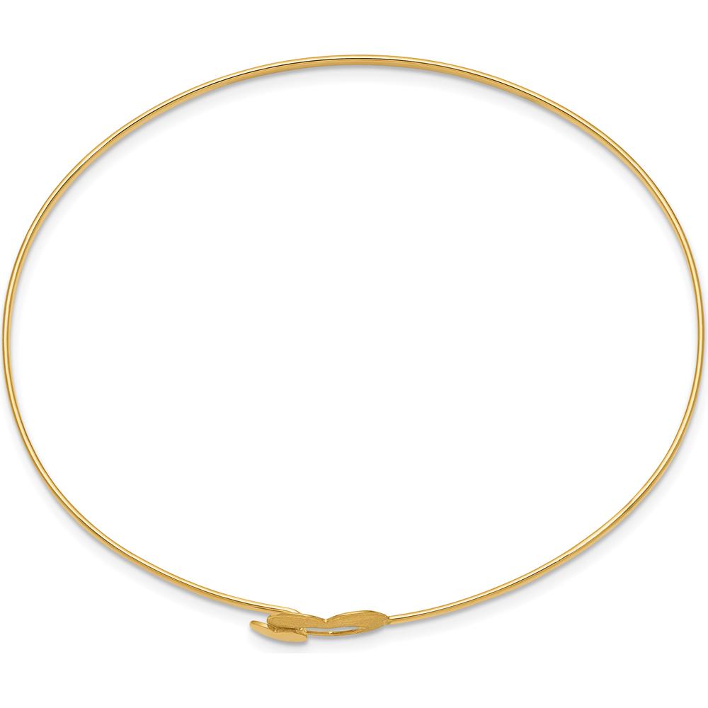14K Yellow Gold Brushed and Polished Two Hearts Clasp Flexible Bangle Bracelet by Oro Pregiato