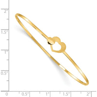 14K Yellow Gold Brushed and Polished Two Hearts Clasp Flexible Bangle Bracelet by Oro Pregiato