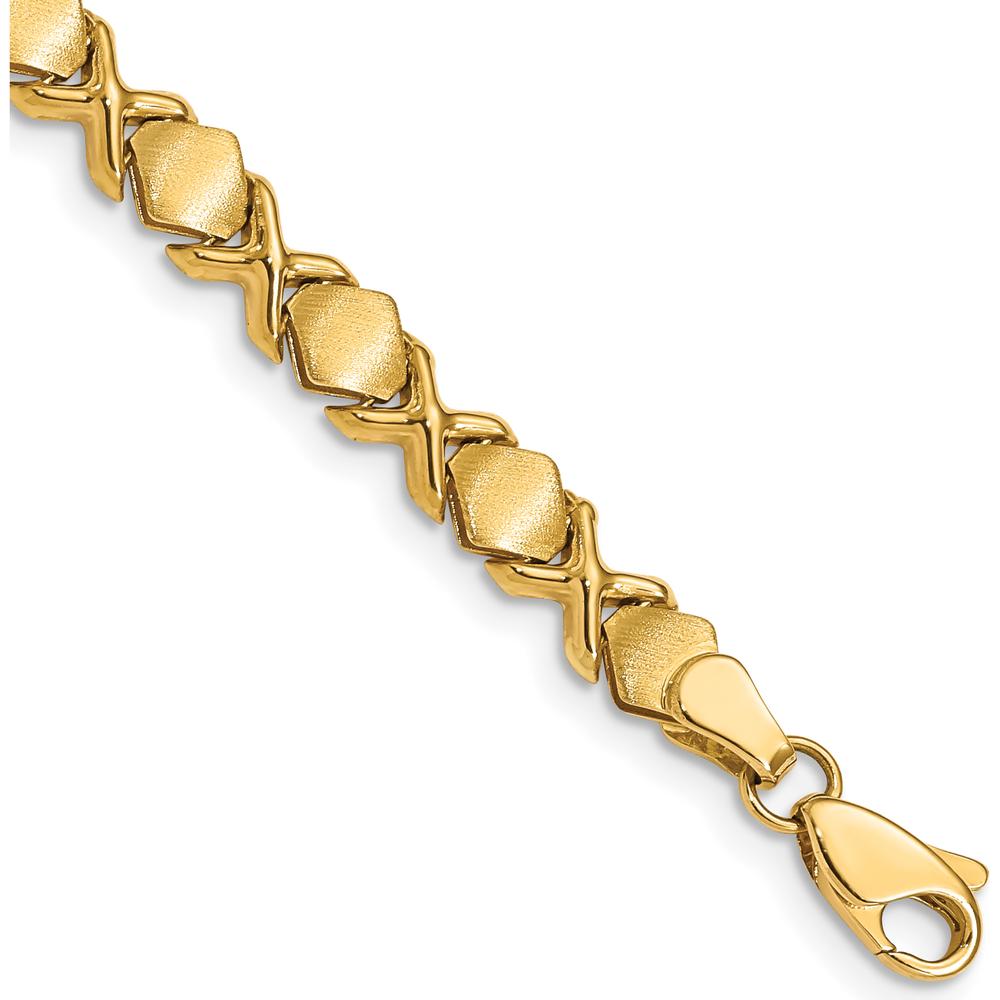 14K Yellow Gold Brushed and Polished X-Design 7" Chain Bracelet by 0