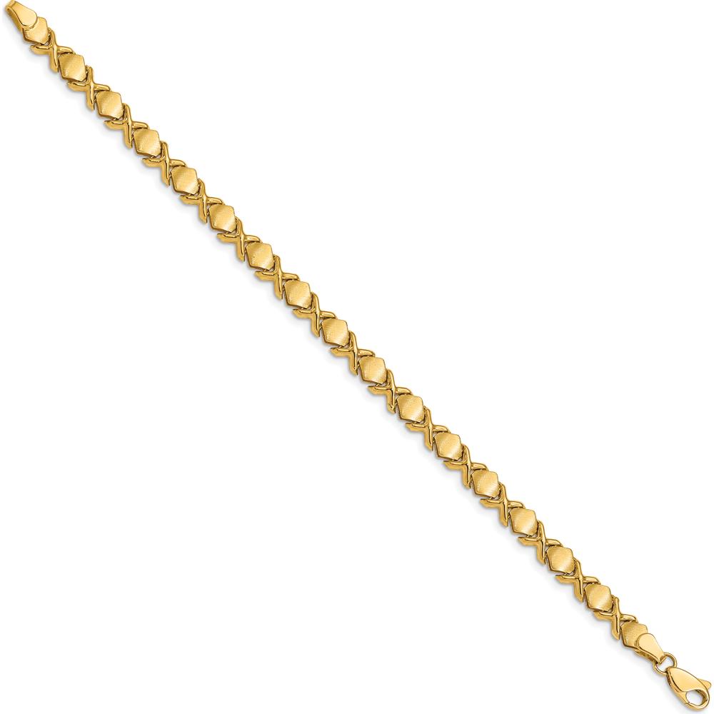 14K Yellow Gold Brushed and Polished X-Design 7" Chain Bracelet by 0