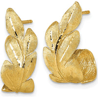 14K Yellow Gold Brushed and Textured Curled Leaf Drop Earrings - Elegant Design with Diamond-Cut Texture by 0