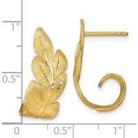 14K Yellow Gold Brushed and Textured Curled Leaf Drop Earrings - Elegant Design with Diamond-Cut Texture by 0
