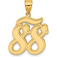 14K Yellow Gold Brushed Border Script Number 88 Pendant - Laser Cut Satin Finish by 0