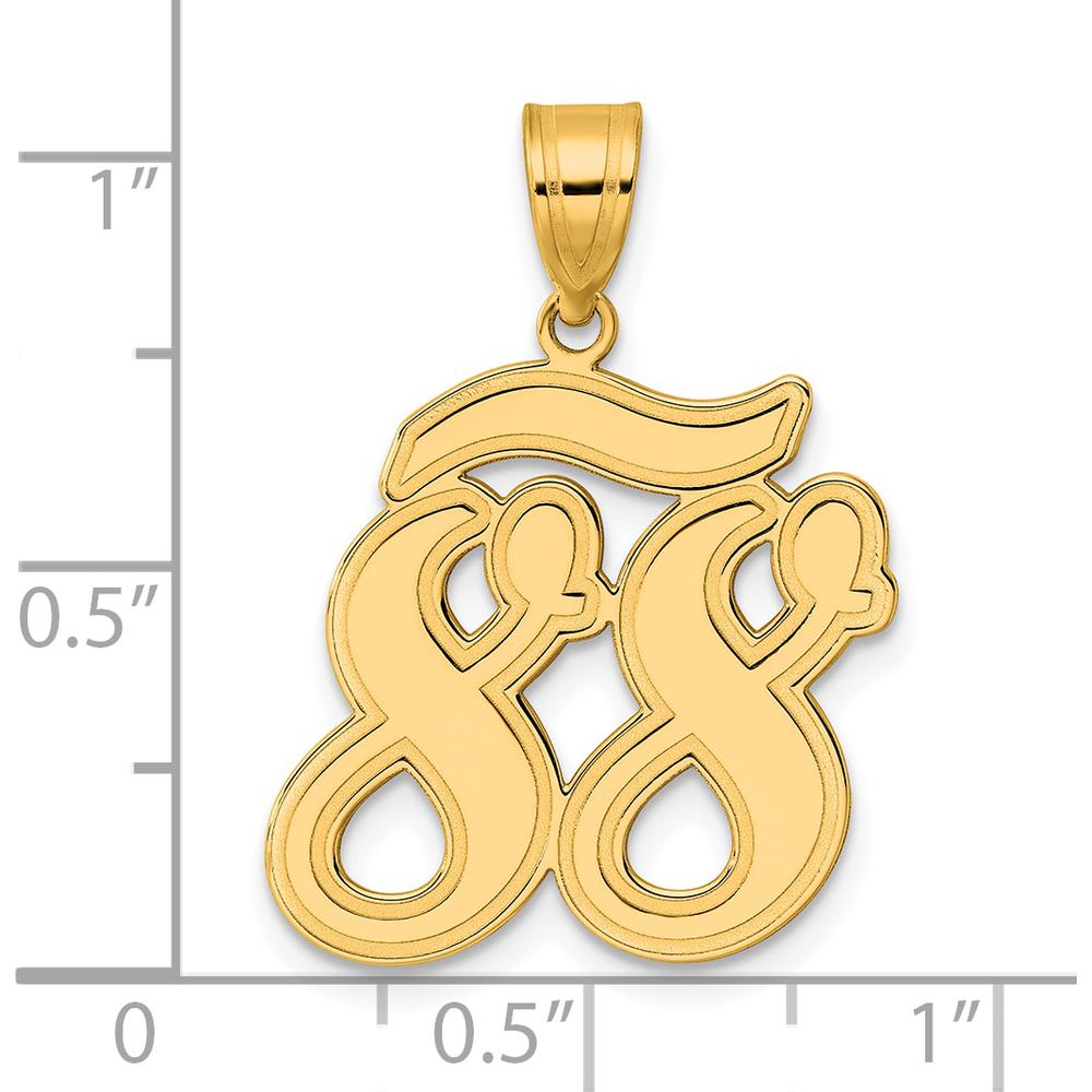 14K Yellow Gold Brushed Border Script Number 88 Pendant - Laser Cut Satin Finish by 0