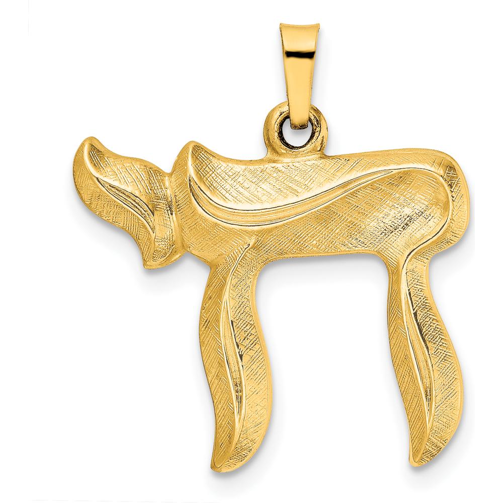 14K Yellow Gold Brushed Chai Symbol Pendant with Textured Finish - 24mm Length by Oro Pregiato