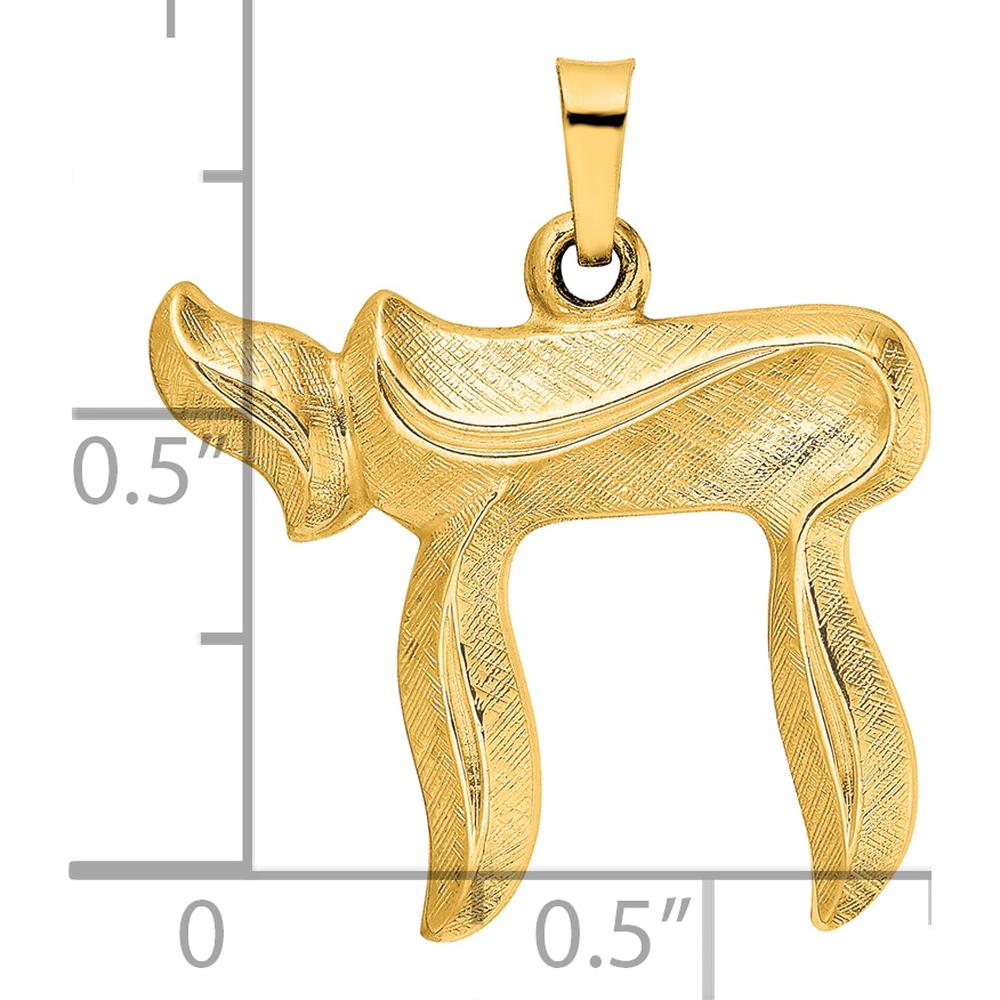 14K Yellow Gold Brushed Chai Symbol Pendant with Textured Finish - 24mm Length by Oro Pregiato