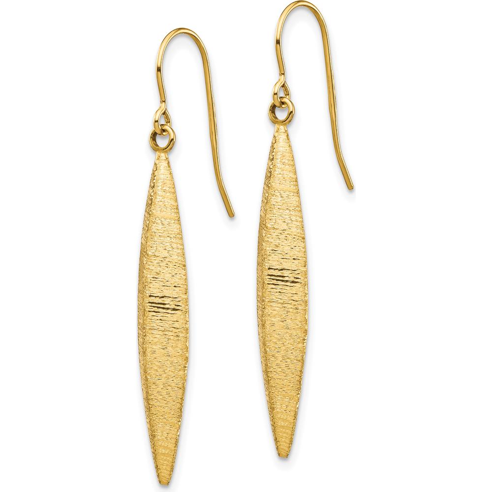 14K Yellow Gold Brushed Dangle Earrings with French Wire Closure - 40mm Length by 0