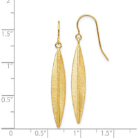 14K Yellow Gold Brushed Dangle Earrings with French Wire Closure - 40mm Length by 0
