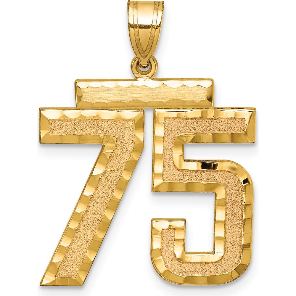 14K Yellow Gold Brushed Diamond-Cut "75" Pendant Charm by Oro Pregiato