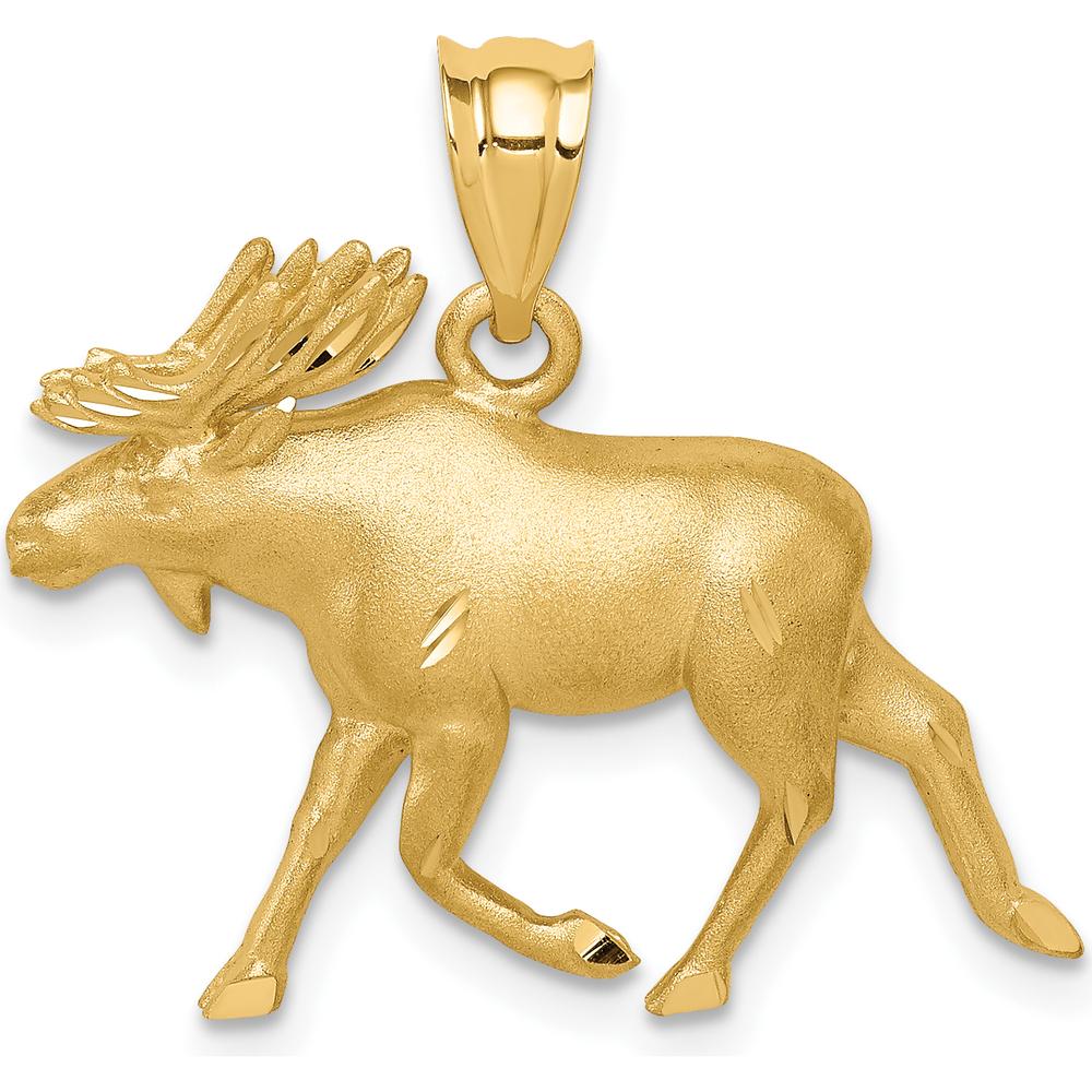14K Yellow Gold Brushed Diamond-Cut Alaskan Moose Pendant - 17.5mm Length by Oro Pregiato