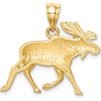 14K Yellow Gold Brushed Diamond-Cut Alaskan Moose Pendant - 17.5mm Length by Oro Pregiato