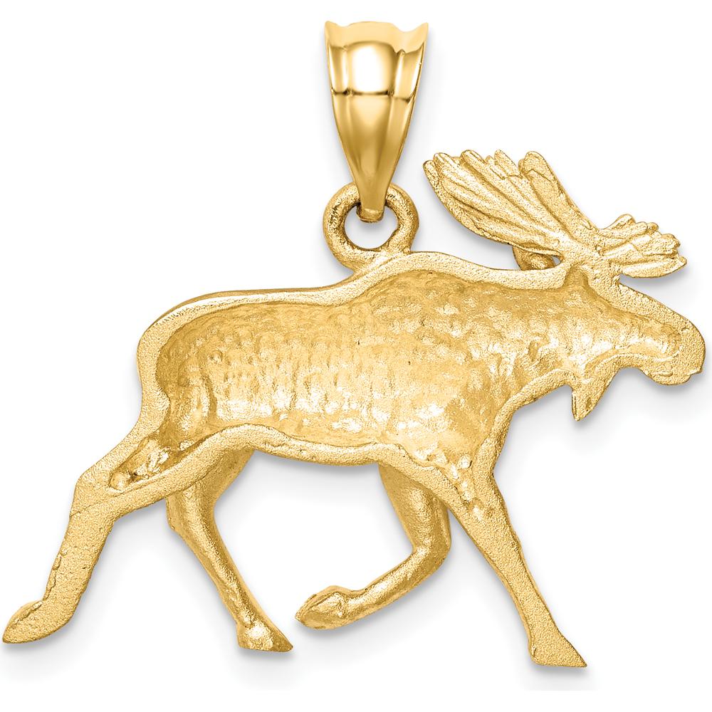 14K Yellow Gold Brushed Diamond-Cut Alaskan Moose Pendant - 17.5mm Length by Oro Pregiato