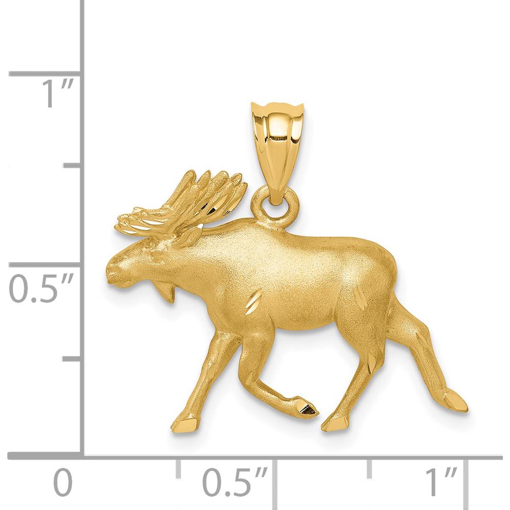14K Yellow Gold Brushed Diamond-Cut Alaskan Moose Pendant - 17.5mm Length by Oro Pregiato