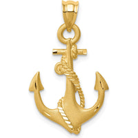 14K Yellow Gold Brushed Diamond-Cut Anchor with Rope Pendant - 28.2mm by Oro Pregiato