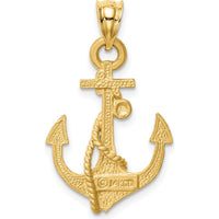 14K Yellow Gold Brushed Diamond-Cut Anchor with Rope Pendant - 28.2mm by Oro Pregiato