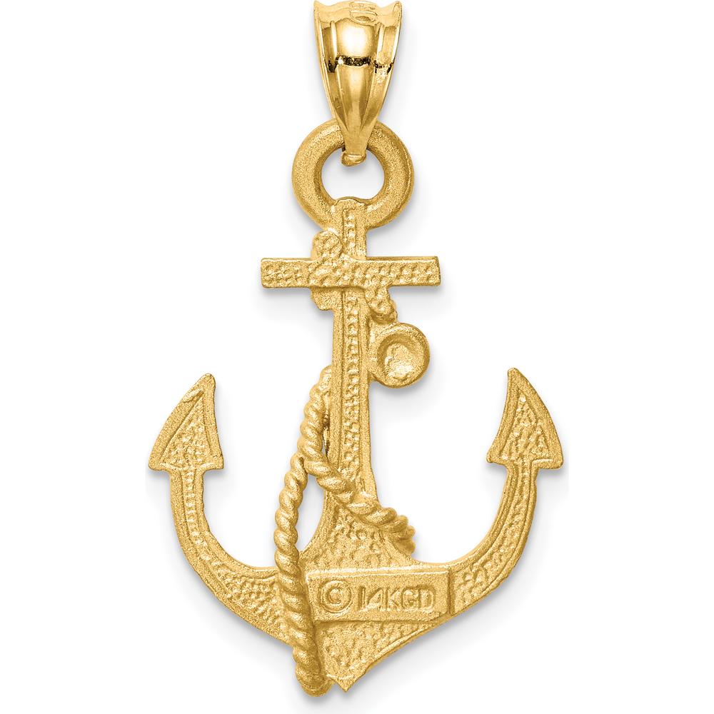14K Yellow Gold Brushed Diamond-Cut Anchor with Rope Pendant - 28.2mm by Oro Pregiato