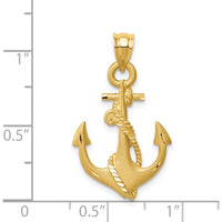 14K Yellow Gold Brushed Diamond-Cut Anchor with Rope Pendant - 28.2mm by Oro Pregiato
