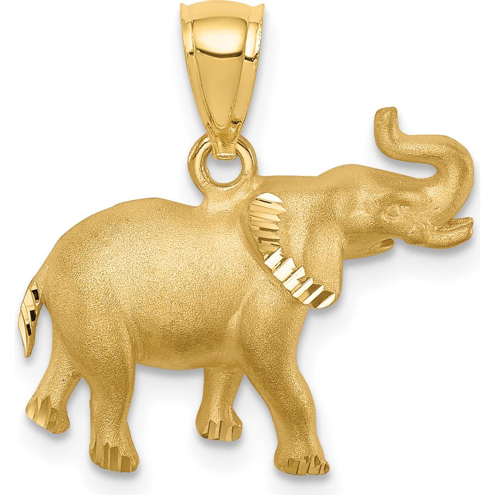 14K Yellow Gold Brushed Diamond-Cut Elephant Pendant - 17.5mm Length by Oro Pregiato