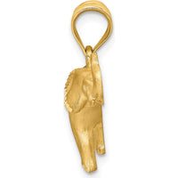 14K Yellow Gold Brushed Diamond-Cut Elephant Pendant - 17.5mm Length by Oro Pregiato