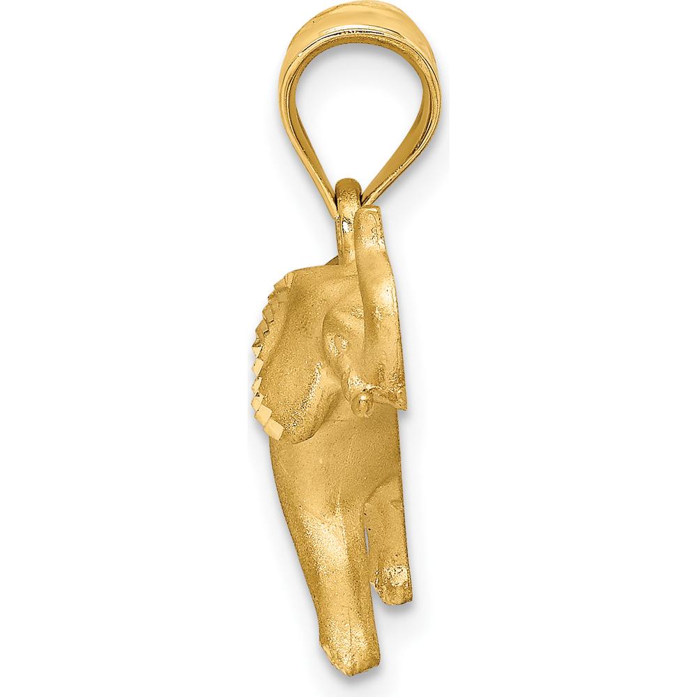 14K Yellow Gold Brushed Diamond-Cut Elephant Pendant - 17.5mm Length by Oro Pregiato