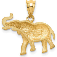 14K Yellow Gold Brushed Diamond-Cut Elephant Pendant - 17.5mm Length by Oro Pregiato