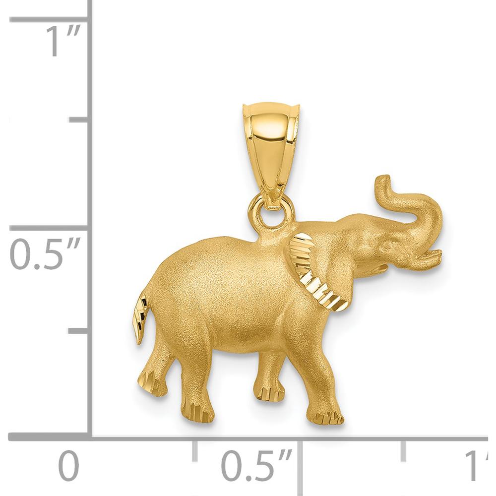 14K Yellow Gold Brushed Diamond-Cut Elephant Pendant - 17.5mm Length by Oro Pregiato