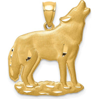 14K Yellow Gold Brushed Diamond-cut Howling Wolf Pendant - Solid Gold Wildlife Charm by Oro Pregiato