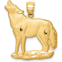 14K Yellow Gold Brushed Diamond-cut Howling Wolf Pendant - Solid Gold Wildlife Charm by Oro Pregiato