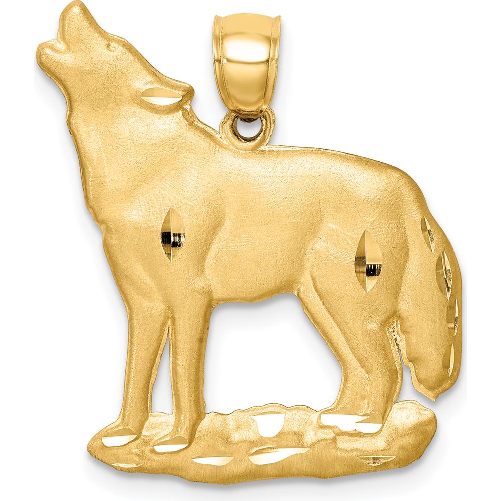 14K Yellow Gold Brushed Diamond-cut Howling Wolf Pendant - Solid Gold Wildlife Charm by Oro Pregiato